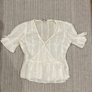 Madewell wrap v neck linen embroidered blouse - size 0